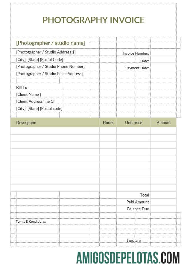 em branco Exemplo de modelo de fatura de fotografia